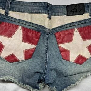 Authentic Icon Denim Shorts with Red Star Pockets Size 31
